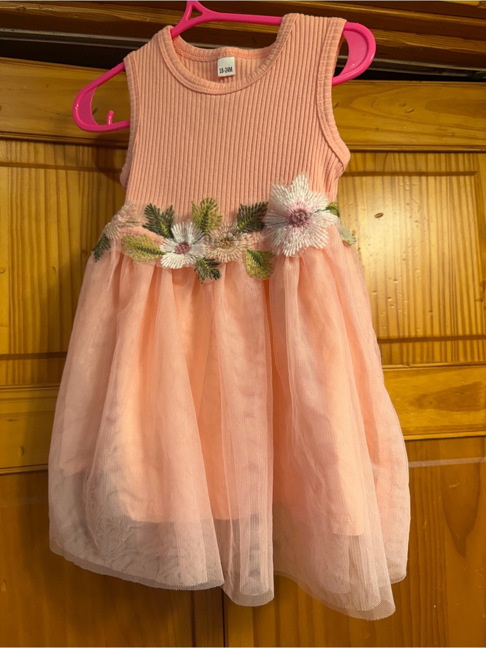 Sleeveless Pink Floral Tulle Girls Dress